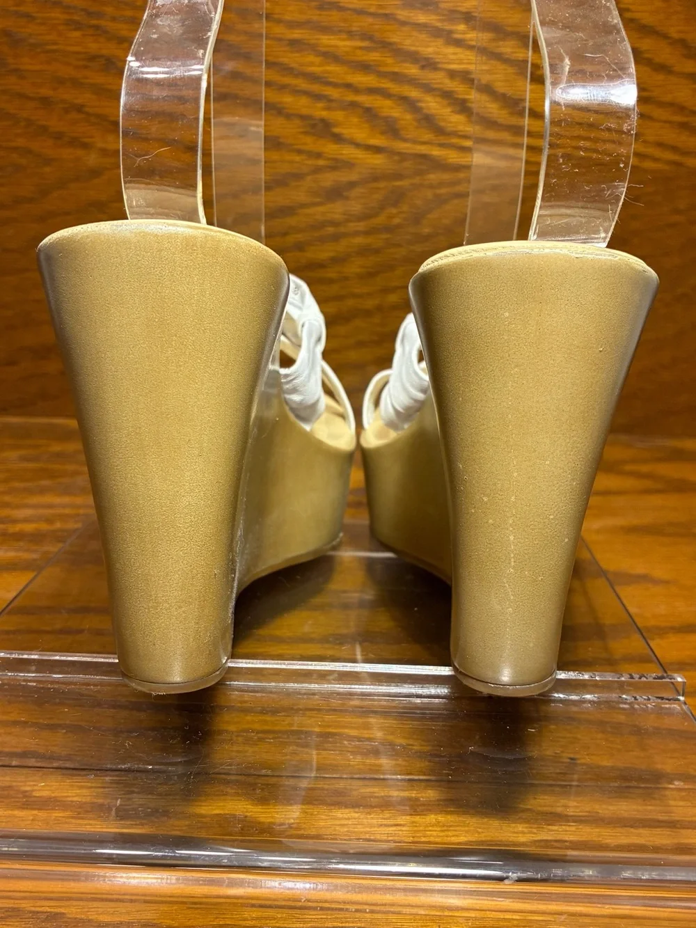 Y2K Vintage Cathy Jean Brazil Platform Wedge Slides White Leather Size 8